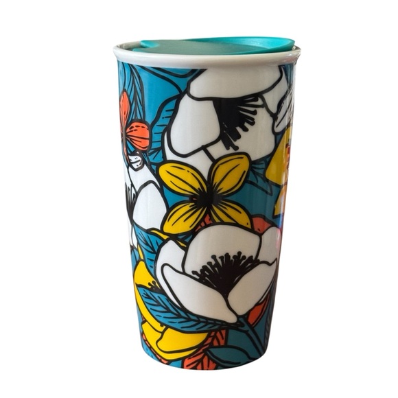 Starbucks Blue Poppy Flower Floral Ceramic Traveler Tumbler Coffee Mug 12 oz - Picture 2 of 7